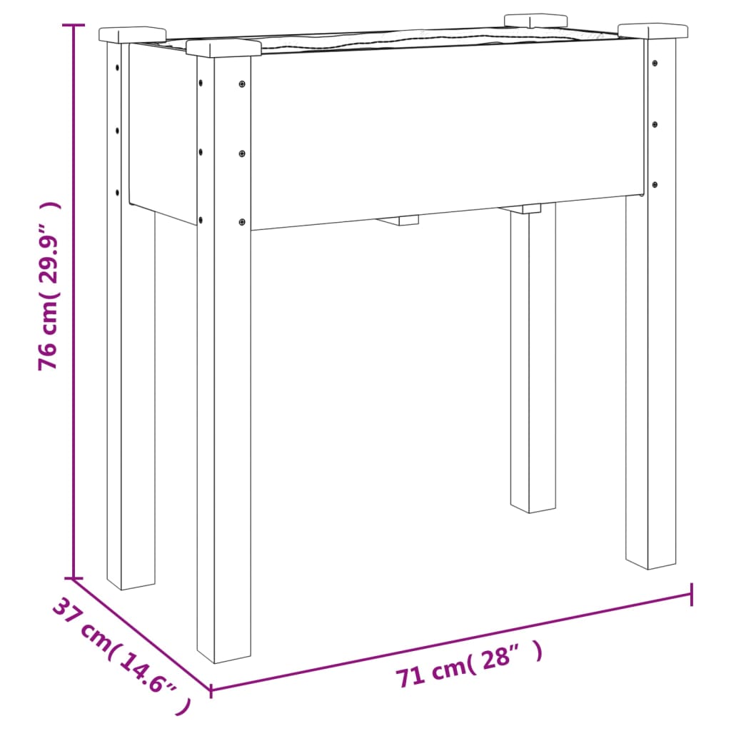 vidaXL Γλάστρα με Επένδυση Καφέ 71 x 37 x 76 εκ. από Μασίφ Ξύλο Ελάτης
