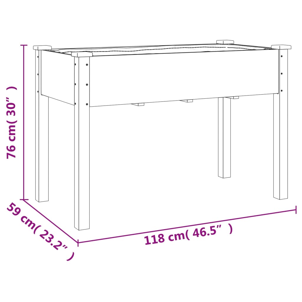 vidaXL Γλάστρα με Επένδυση Γκρι 118x59x76 εκ. από Μασίφ Ξύλο Ελάτης