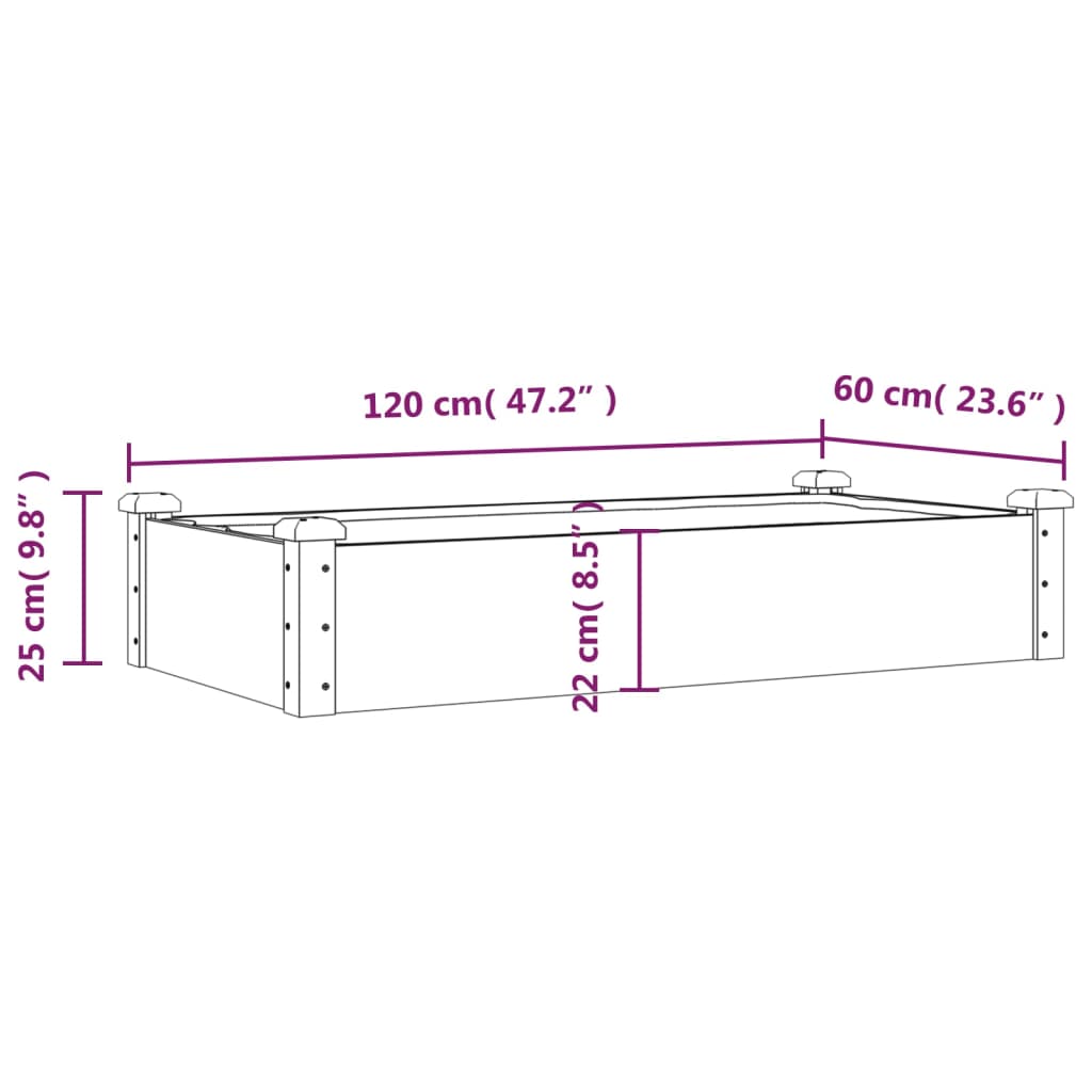 vidaXL Ζαρντινιέρα Υπερυψ. με Επένδυση Γκρι 120x60x25 εκ. Μασίφ Ελάτη