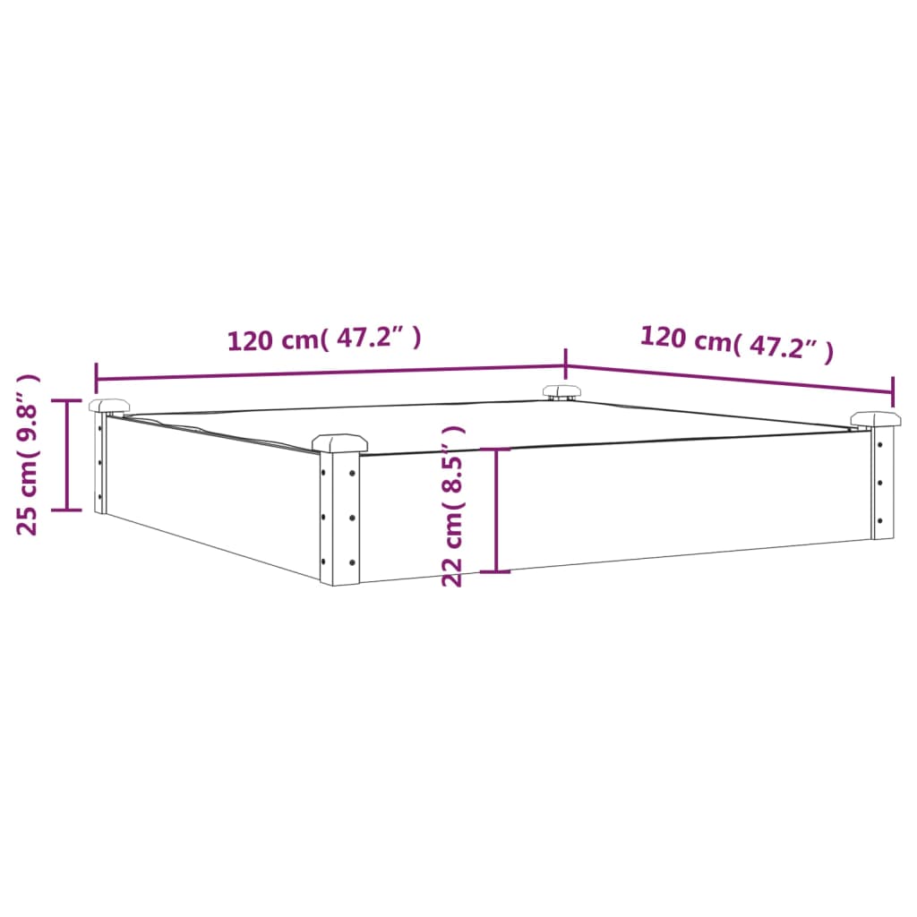 vidaXL Ζαρντινιέρα Υπερυψ. με Επένδυση 120x120x25εκ. Μασίφ Ξύλο Ελάτης
