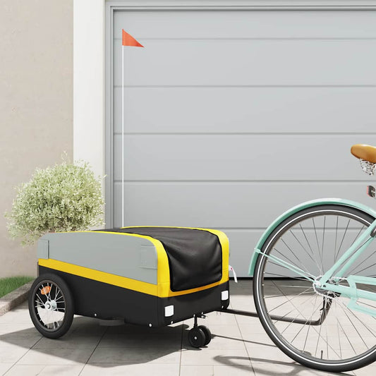 vidaXL Τρέιλερ Ποδηλάτου Μαύρο και Κίτρινο 45 Κιλά από Σίδερο