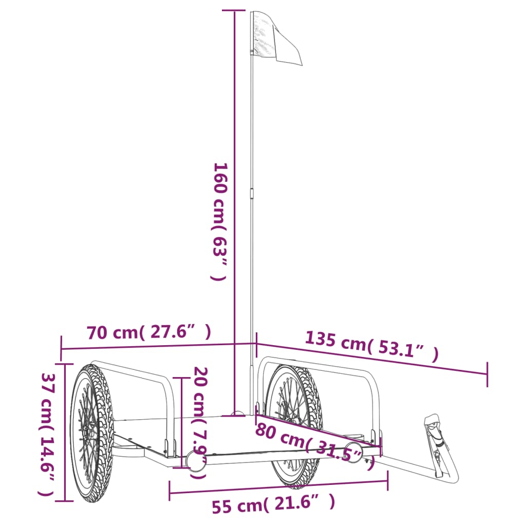 vidaXL Τρέιλερ Ποδηλάτου Μαύρο 135 x 70 x 37 εκ. από Σίδερο