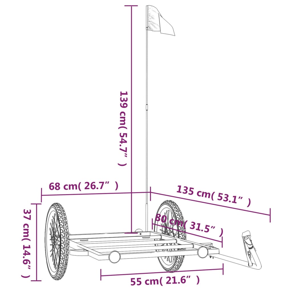 vidaXL Τρέιλερ Ποδηλάτου Μαύρο 135 x 68 x 37 εκ. από Σίδερο