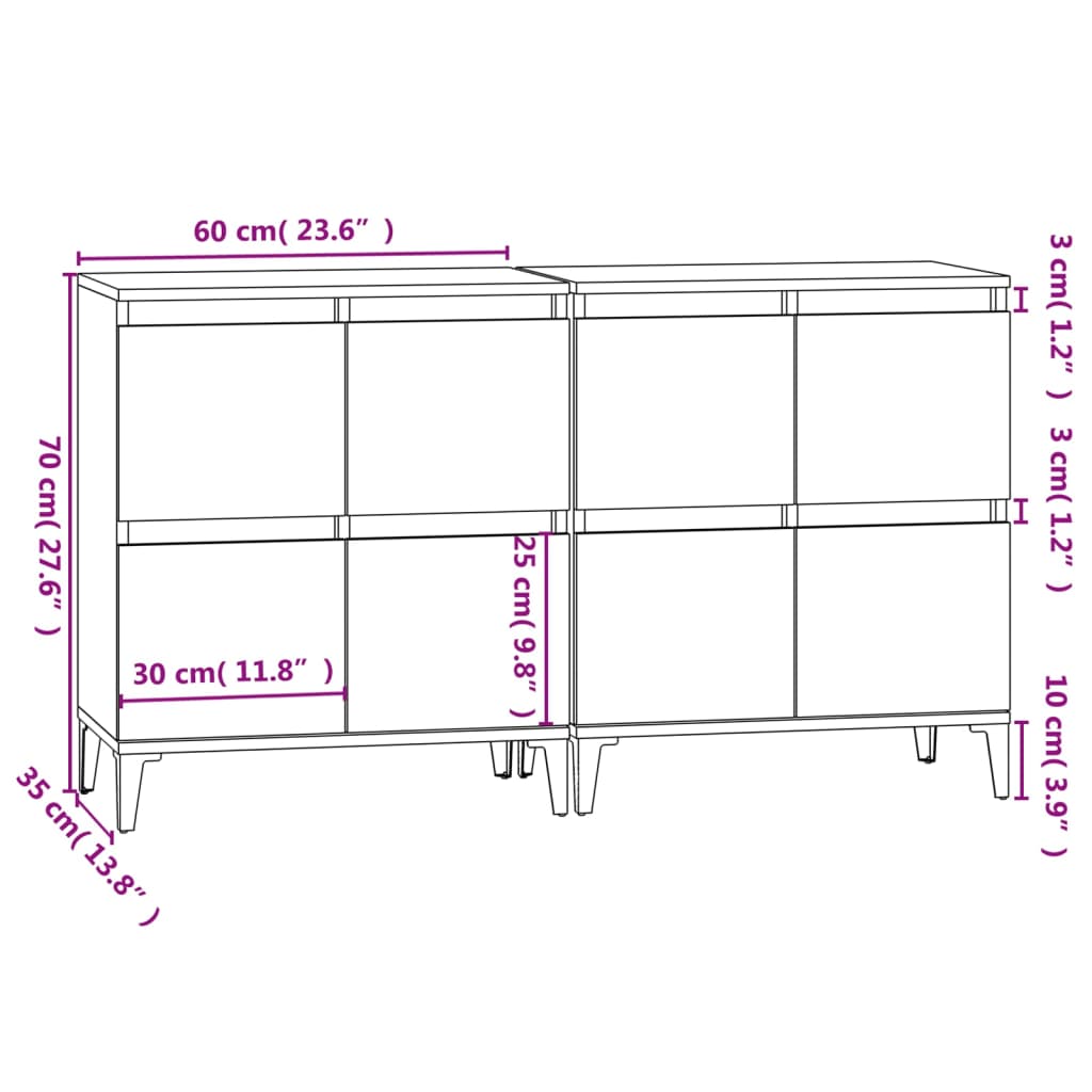 vidaXL Ντουλάπι 2 τεμ. Γκρι Sonoma 60x35x70 εκ. από Επεξεργασμένο Ξύλο