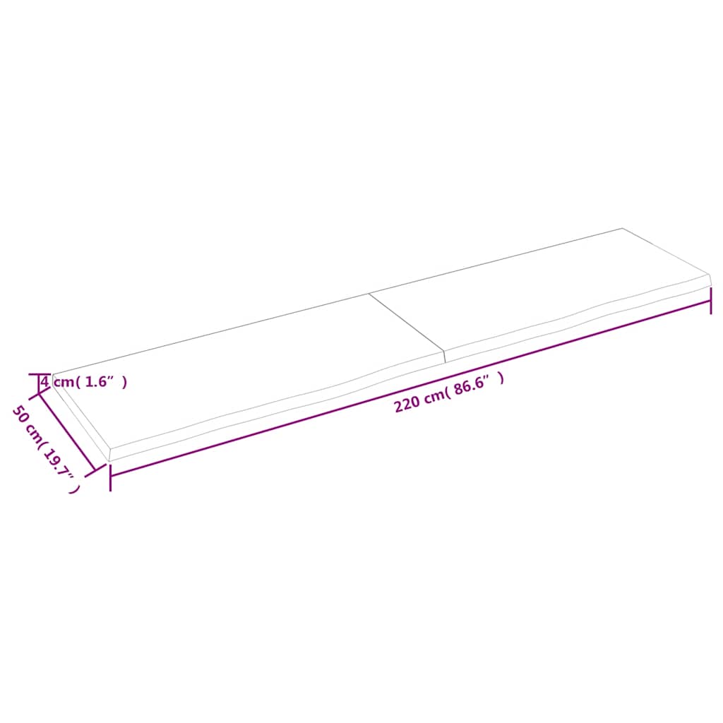 vidaXL Επιφάνεια Τραπεζιού Σκούρο Καφέ 220x50x(2-4)εκ Επεξ. Μασίφ Δρυς
