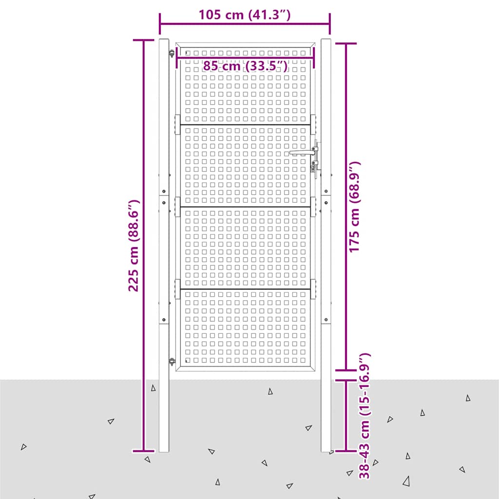 vidaXL Πόρτα Κήπου Ανθρακί 100x175 εκ. Ατσάλι
