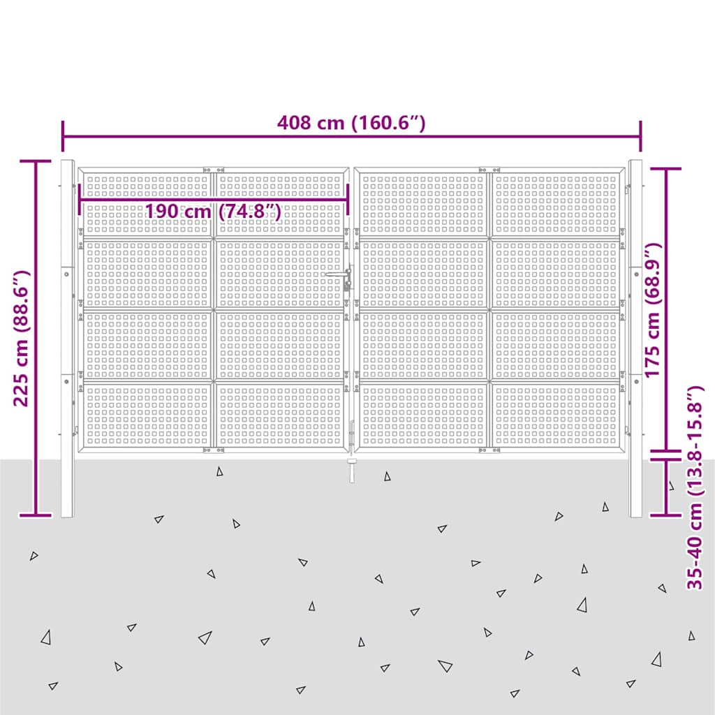 vidaXL Πόρτα Κήπου Ανθρακί 400x175 εκ. Ατσάλι