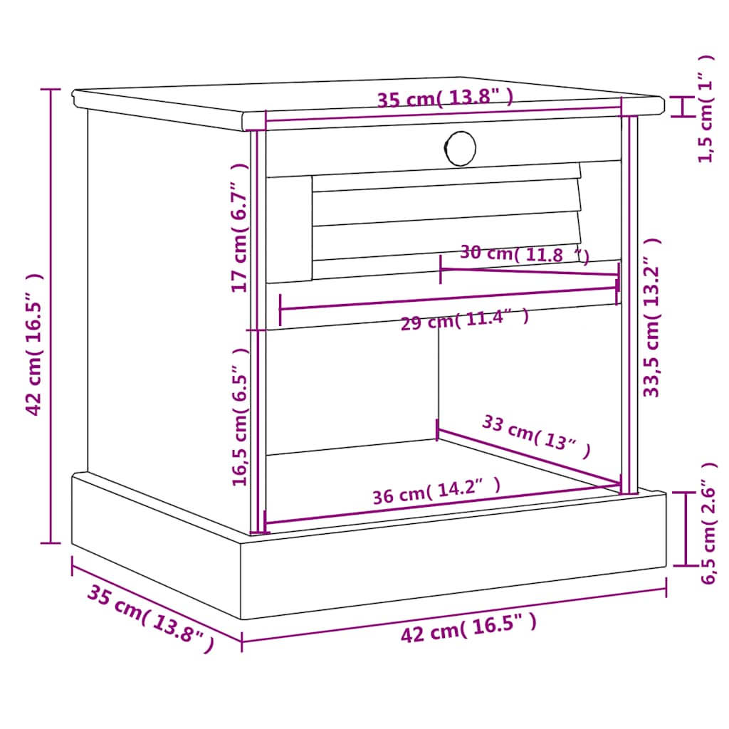 vidaXL Κομοδίνο VIGO Γκρι 42 x 35 x 42 εκ. από Μασίφ Ξύλο Πεύκου