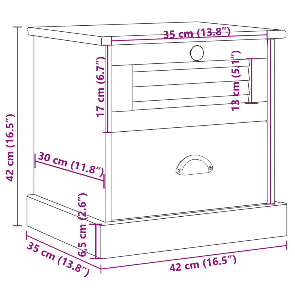 vidaXL Κομοδίνο VIGO Γκρι 42 x 35 x 42 εκ. από Μασίφ Ξύλο Πεύκου