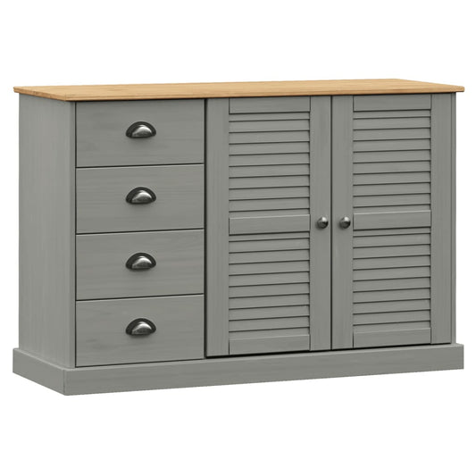 vidaXL Μπουφές με Συρτάρια VIGO Γκρι 113x40x75 εκ. Μασίφ Ξύλο Πεύκο