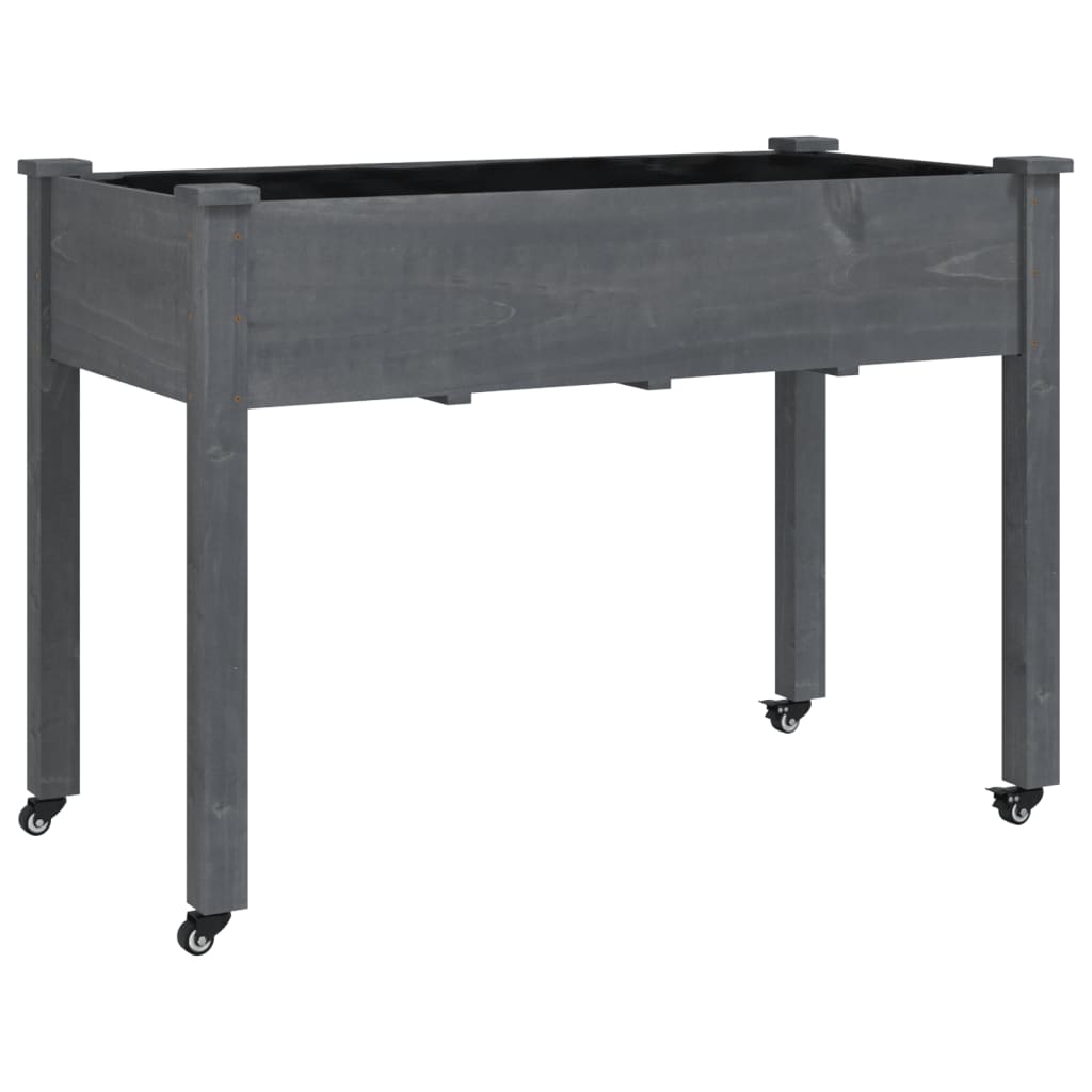 vidaXL Γλάστρα με Ρόδες & Επένδυση Γκρι 118x59x80 εκ Μασίφ Ξύλο Ελάτης