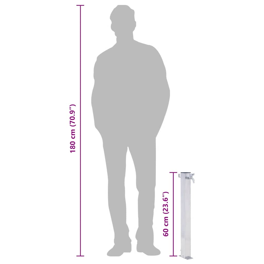 vidaXL Βρύση Δαπέδου Κήπου Τετράγωνη 60 εκ. από Ανοξείδωτο Ατσάλι