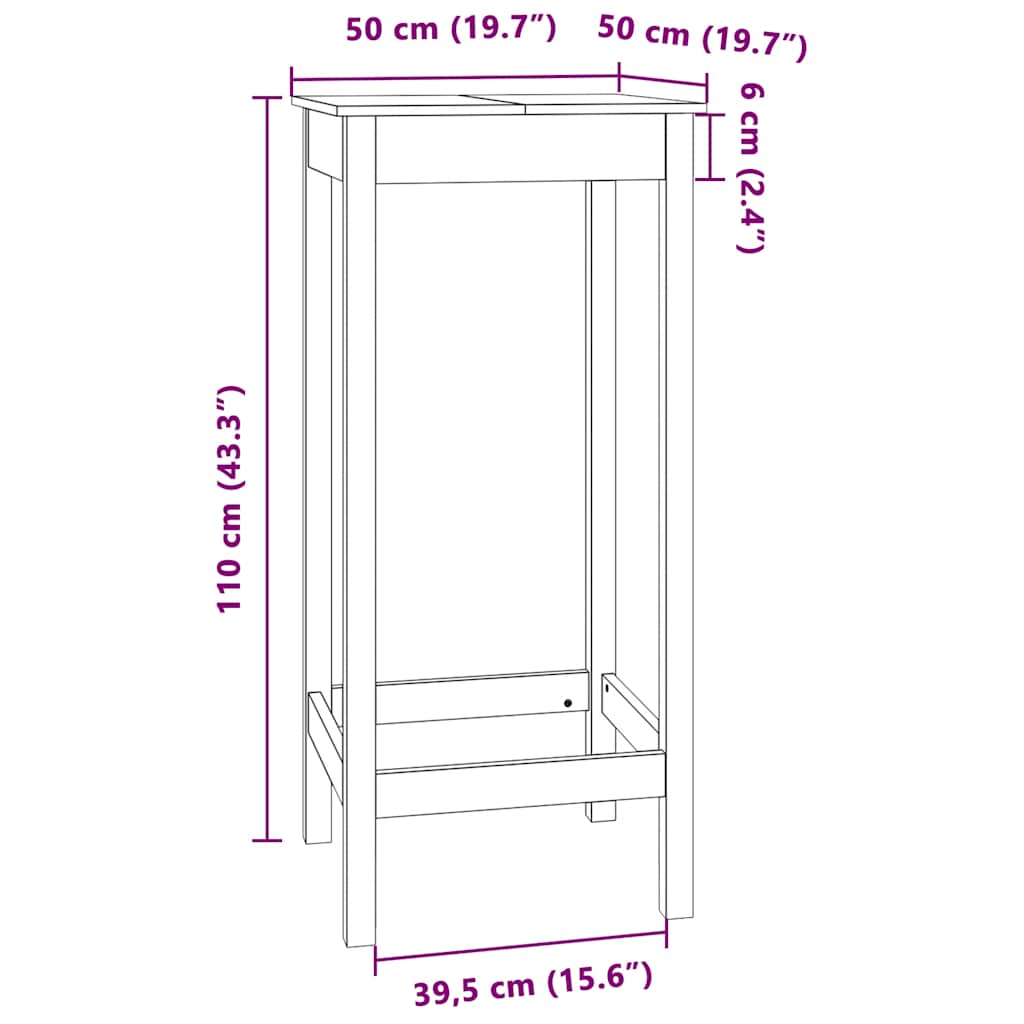 vidaXL Τραπέζι Μπαρ 50 x 50 x 110 εκ. από Μασίφ Ξύλο Πεύκου