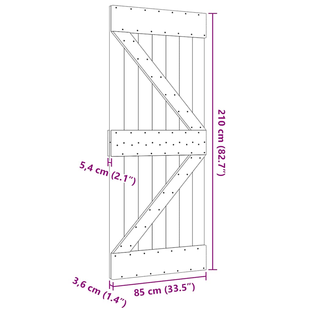 vidaXL Πόρτα NARVIK 85 x 210 εκ. από Μασίφ Ξύλο Πεύκου