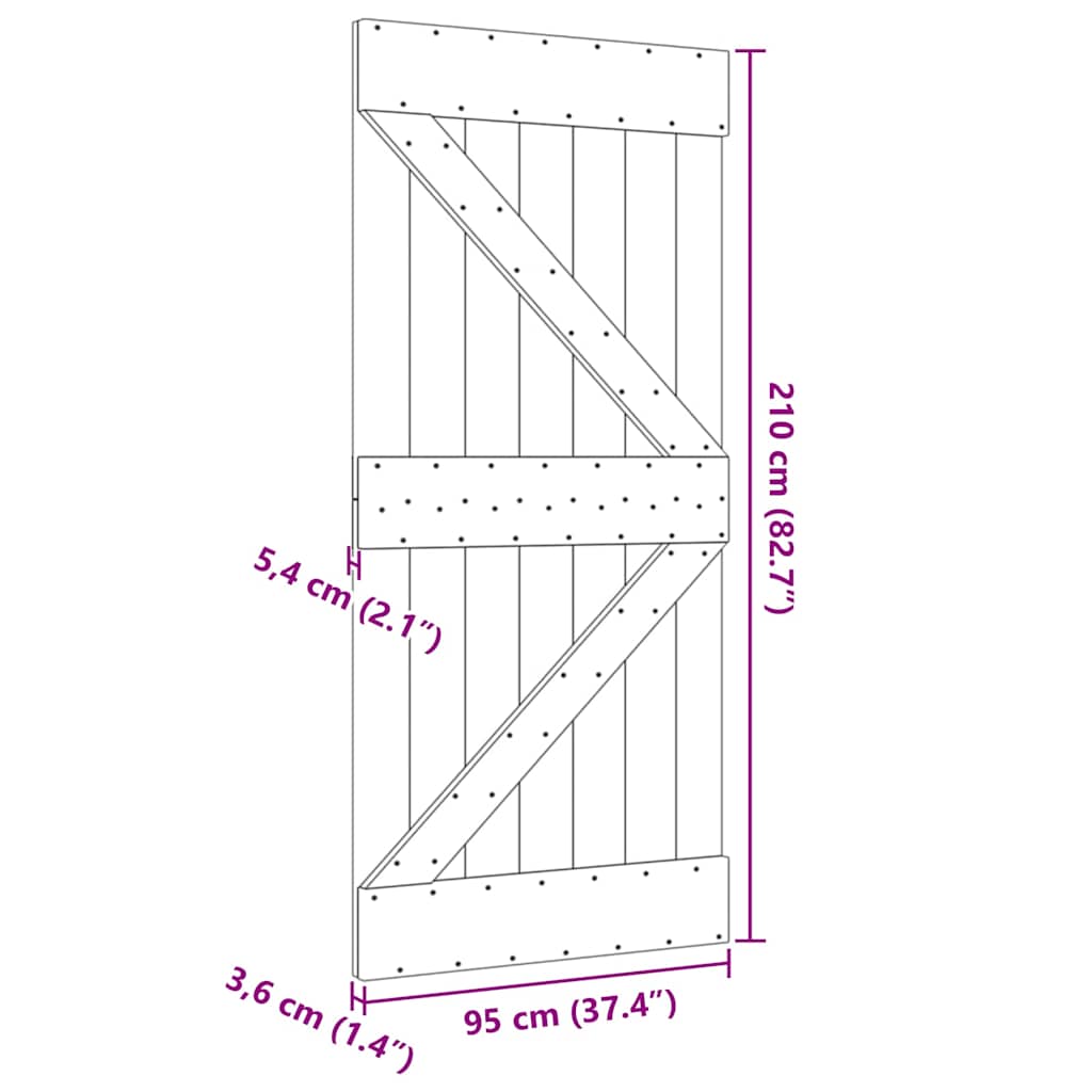 vidaXL Πόρτα NARVIK 95 x 210 εκ. από Μασίφ Ξύλο Πεύκου
