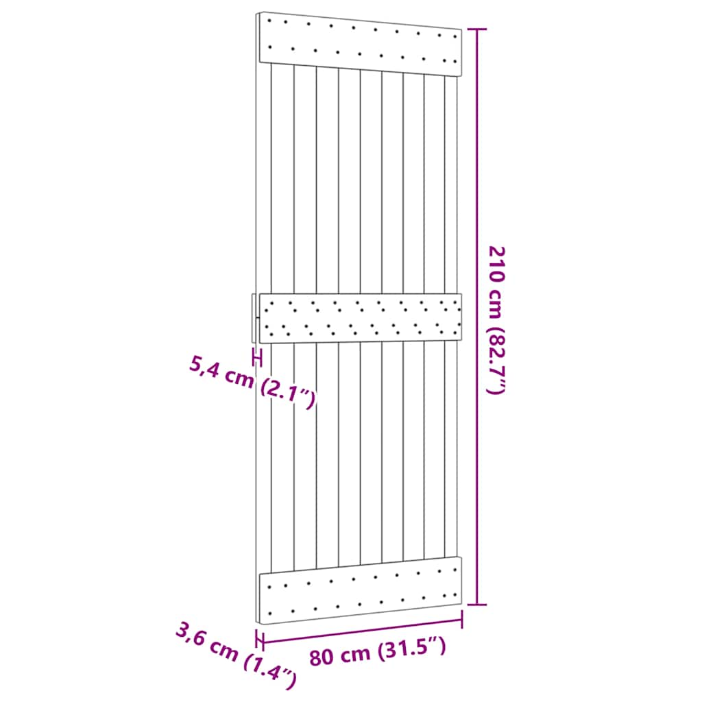 vidaXL Πόρτα NARVIK 80 x 210 εκ. από Μασίφ Ξύλο Πεύκου