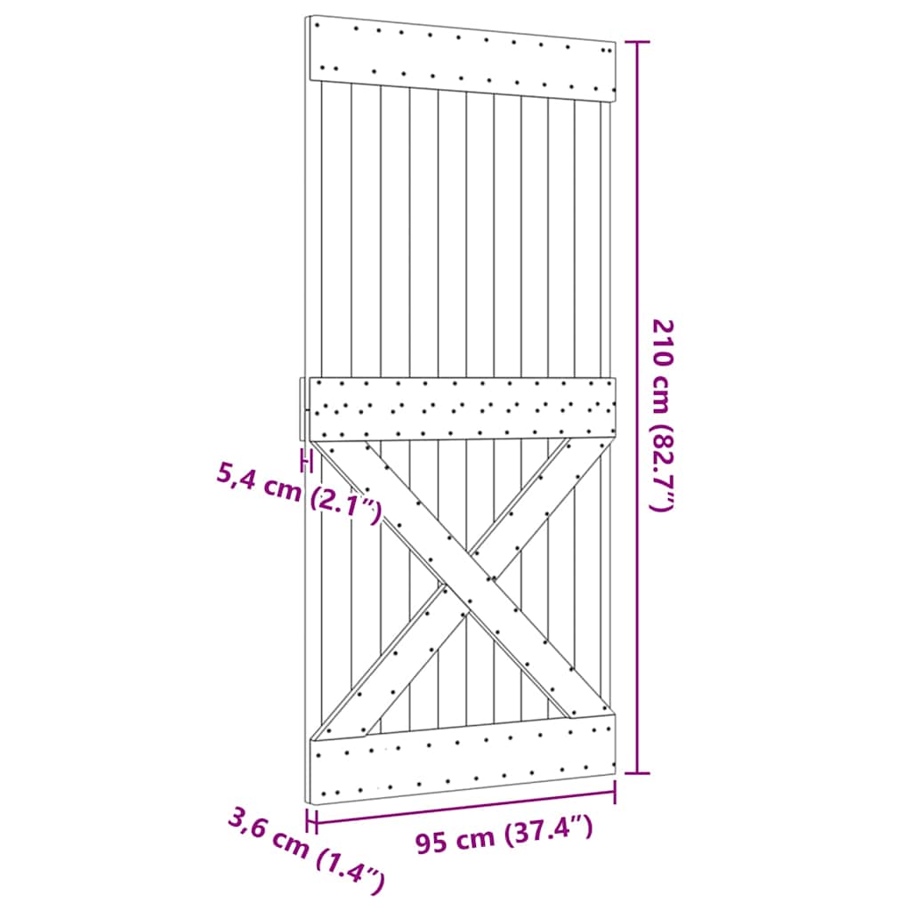 vidaXL Πόρτα NARVIK 95 x 210 εκ. από Μασίφ Ξύλο Πεύκου