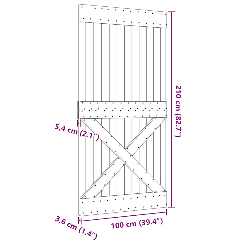 vidaXL Πόρτα NARVIK 100 x 210 εκ. από Μασίφ Ξύλο Πεύκου