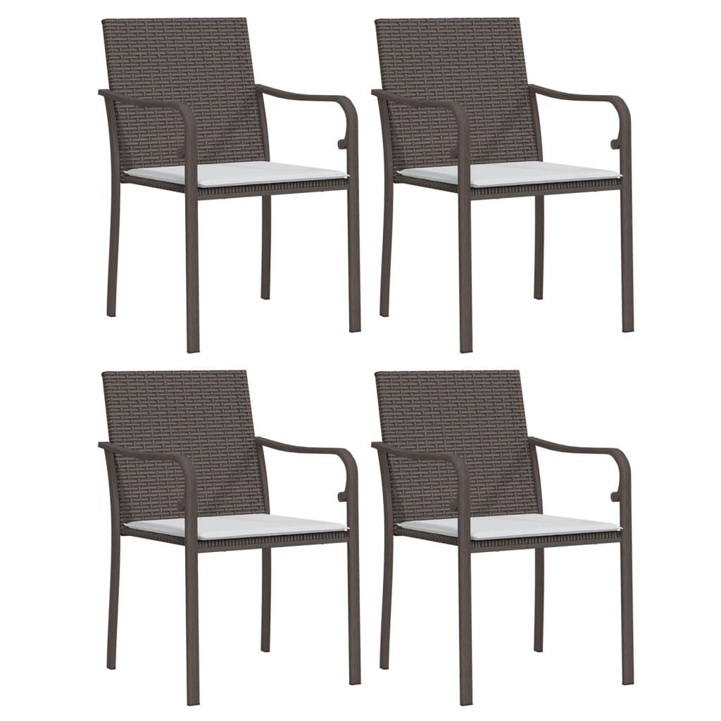 vidaXL Καρέκλες Κήπου με Μαξιλάρια 4 τεμ. Καφέ 56x59x84 εκ Συνθ. Ρατάν