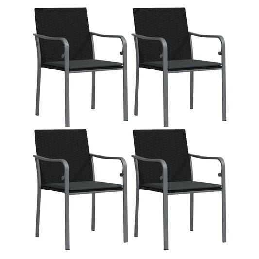 vidaXL Καρέκλες Κήπου με Μαξιλάρια 4τεμ Μαύρες 56x59x84 εκ Συνθ. Ρατάν