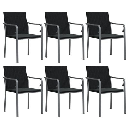 vidaXL Καρέκλες Κήπου με Μαξιλάρια 6 τεμ Μαύρο 56x59x84 εκ Συνθ. Ρατάν
