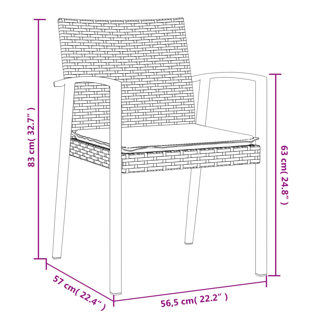 vidaXL Καρέκλες Κήπου 6 τεμ. Καφέ 56,5x57x83 εκ. Συνθ. Ρατάν&Μαξιλάρια