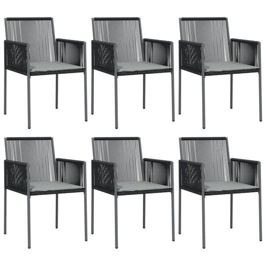 vidaXL Καρέκλες Κήπου 6 τεμ. Μαύρο 54x60,5x83,5 εκ Συνθ. Ρατάν&Μαξιλ.