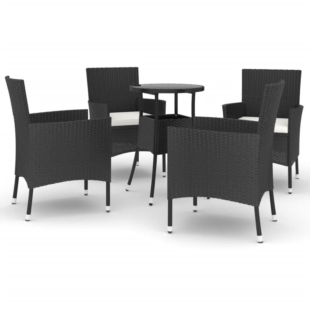 vidaXL Σετ Επίπλων Bistro Κήπου 5 τεμ Μαύρο Συνθετ. Ρατάν με Μαξιλάρια