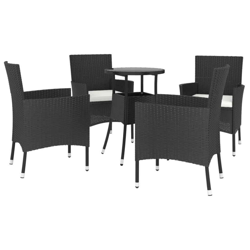 vidaXL Σετ Επίπλων Bistro Κήπου 5 τεμ Μαύρο Συνθετ. Ρατάν με Μαξιλάρια