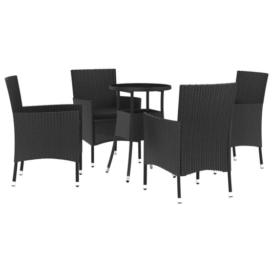 vidaXL Σετ Επίπλων Bistro Κήπου 5 τεμ Μαύρο Συνθετ. Ρατάν με Μαξιλάρια