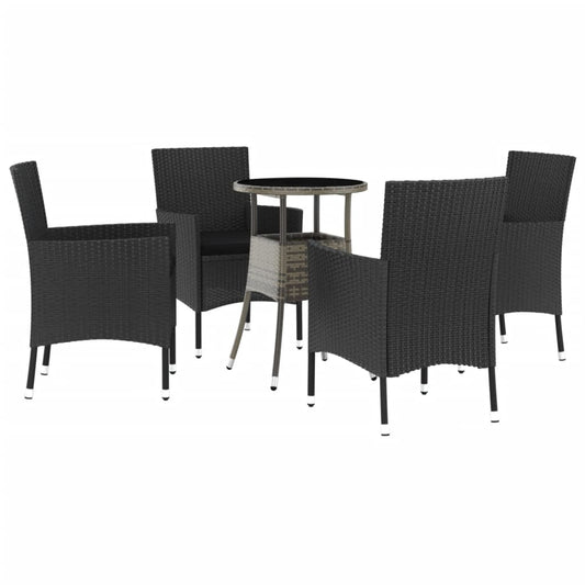 vidaXL Σετ Επίπλων Bistro Κήπου 5 τεμ Μαύρο Συνθετ. Ρατάν με Μαξιλάρια