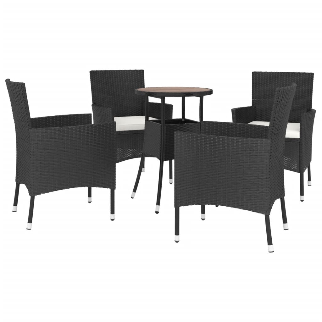 vidaXL Σετ Επίπλων Bistro Κήπου 5 τεμ Μαύρο Συνθετ. Ρατάν με Μαξιλάρια
