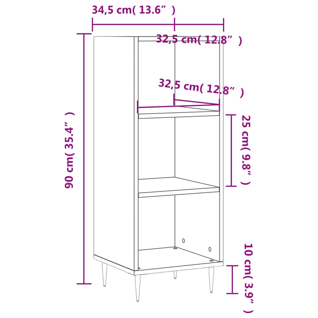 vidaXL Ντουλάπι Γυαλιστερό Λευκό 34,5 x 32,5 x 90 εκ. Επεξεργ. Ξύλο