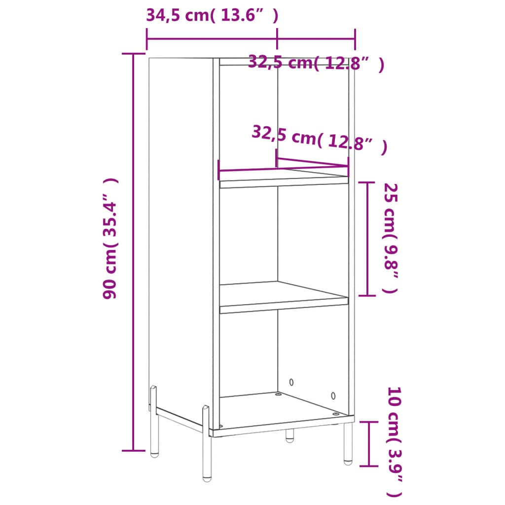 vidaXL Ντουλάπι Γυαλιστερό Λευκό 34,5 x 32,5 x 90 εκ. Επεξεργ. Ξύλο