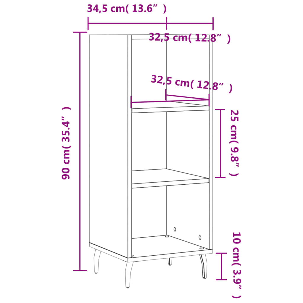 vidaXL Ντουλάπι Μαύρο 34,5x32,5x90 εκ. Επεξεργασμένο Ξύλο
