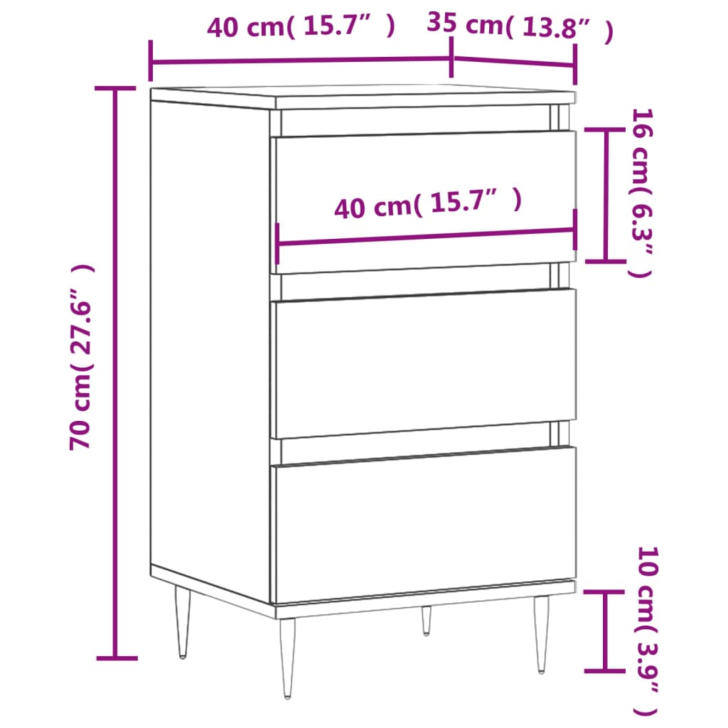vidaXL Συρταριέρα Λευκή 40 x 35 x 70 εκ. από Επεξεργασμένο Ξύλο