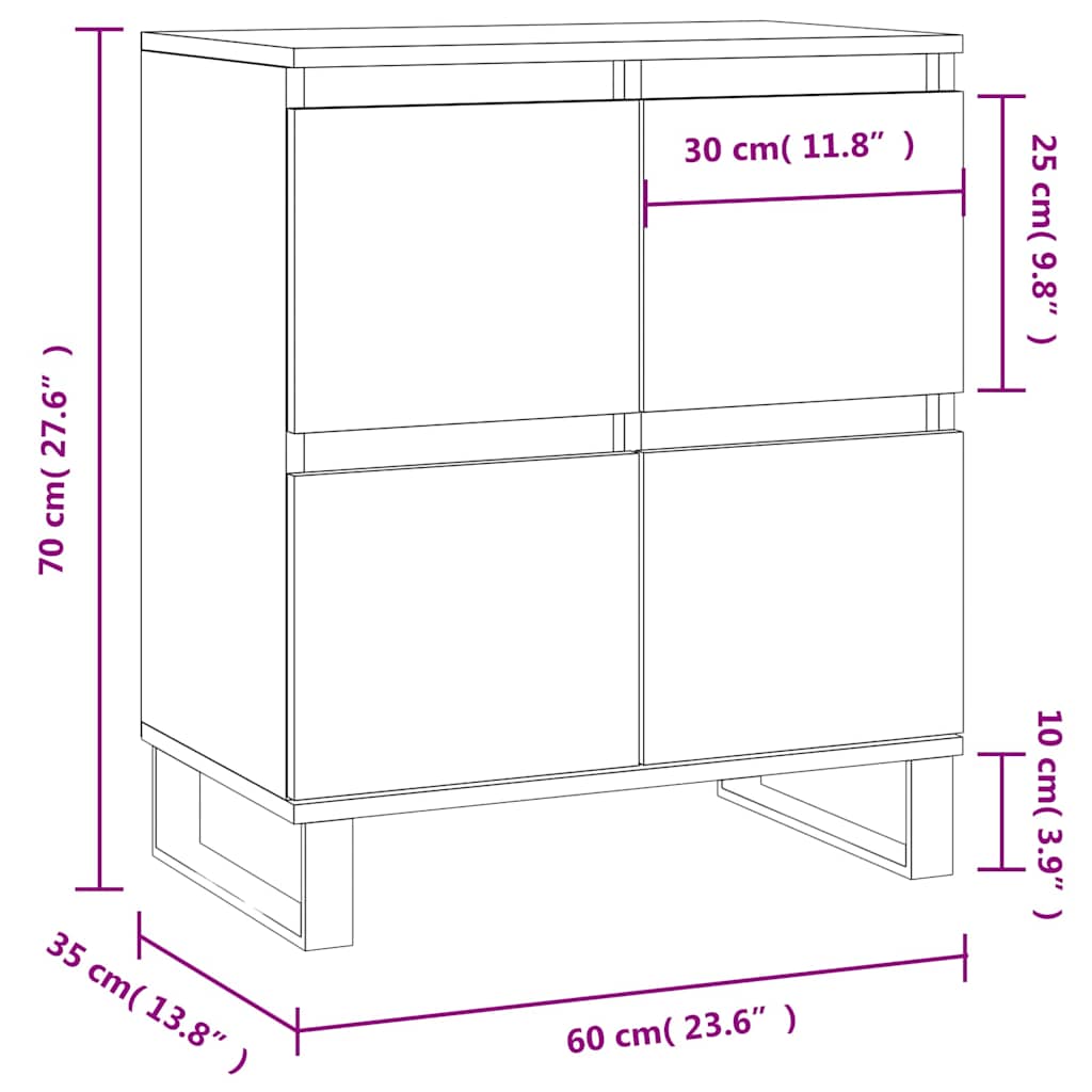vidaXL Συρταριέρα Λευκή 60 x 35 x 70 εκ. από Επεξεργασμένο Ξύλο
