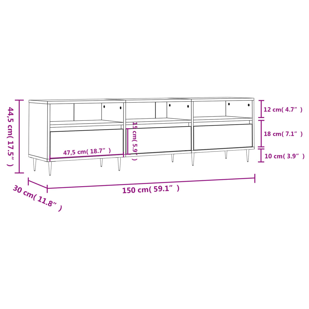 vidaXL Έπιπλο Τηλεόρασης Γκρι Σκυρ. 150x30x44,5 εκ. Επεξ. Ξύλο