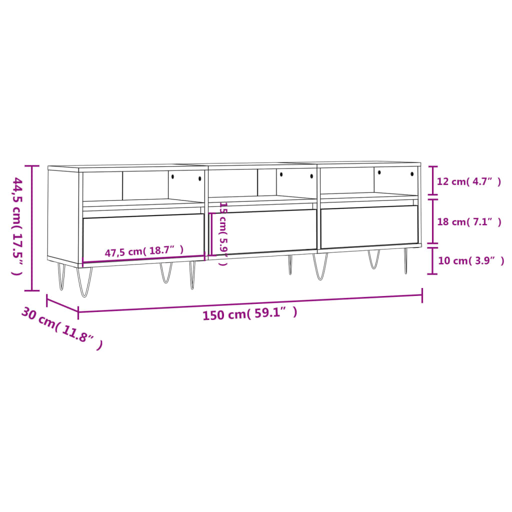 vidaXL Έπιπλο Τηλεόρασης Sonoma Δρυς 150x30x44,5 εκ. Επεξ. Ξύλο
