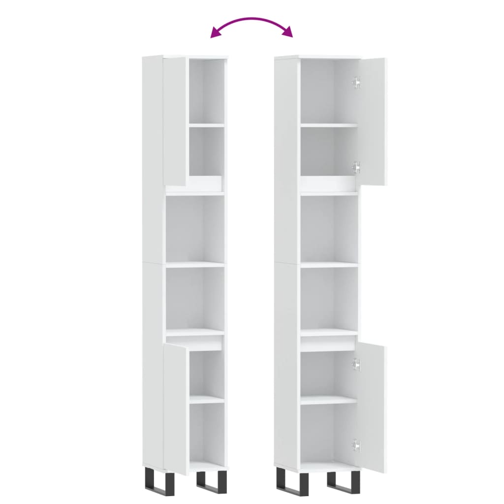 vidaXL Ντουλάπι Μπάνιου Λευκό 30 x 30 x 190 εκ. από Επεξεργασμένο Ξύλο