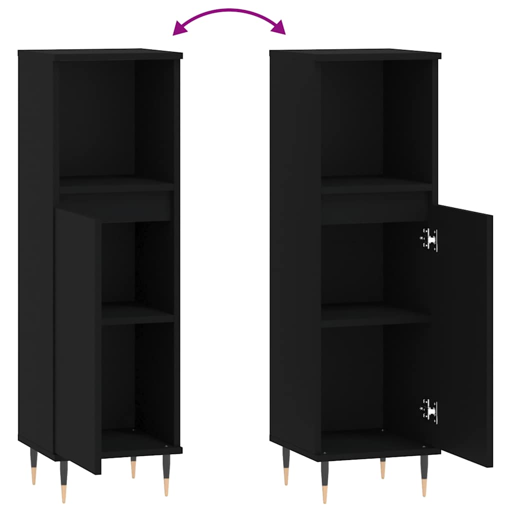 vidaXL Ντουλάπι Μπάνιου Μαύρο 30x30x100 εκ. Επεξεργασμένο Ξύλο