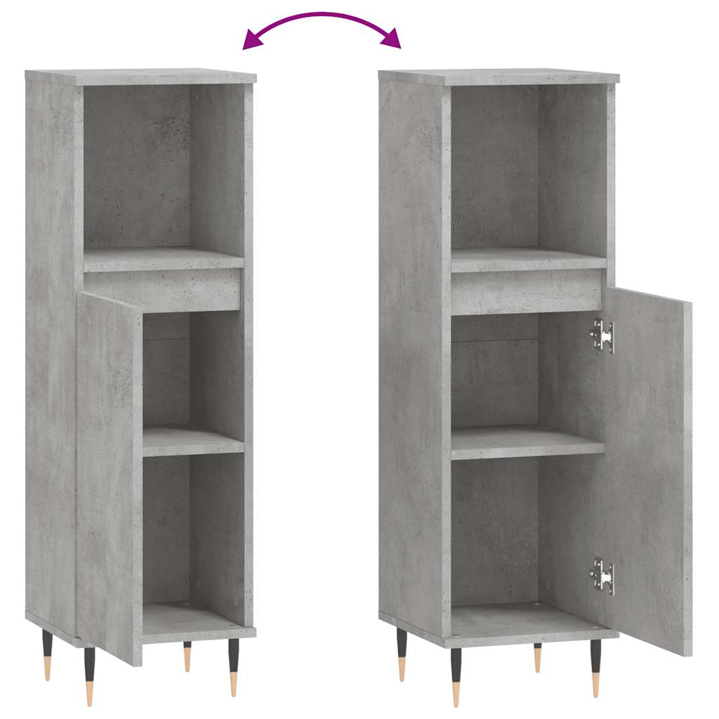 vidaXL Ντουλάπι Μπάνιου Γκρι Σκυροδέματος 30x30x100 εκ. Επεξ. Ξύλο