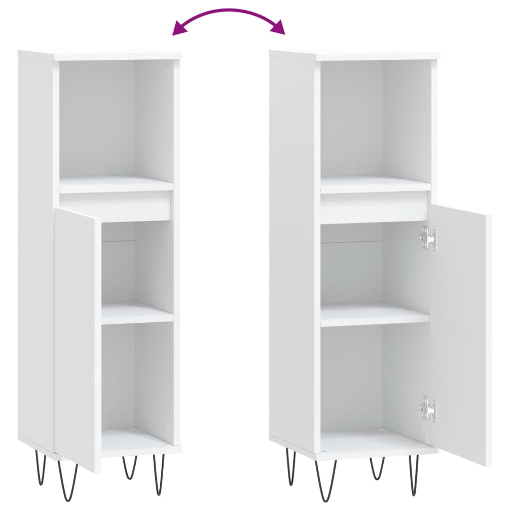 vidaXL Ντουλάπι Μπάνιου Λευκό 30 x 30 x 100 εκ. από Επεξεργασμένο Ξύλο