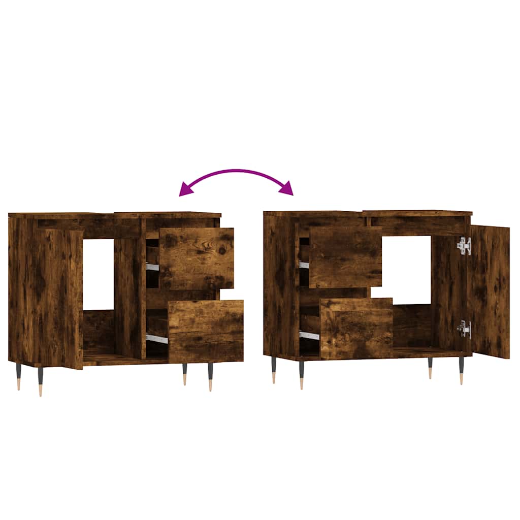 vidaXL Ντουλάπι Μπάνιου Καπνιστή Δρυς 65x33x60 εκ. Επεξεργασμένο Ξύλο