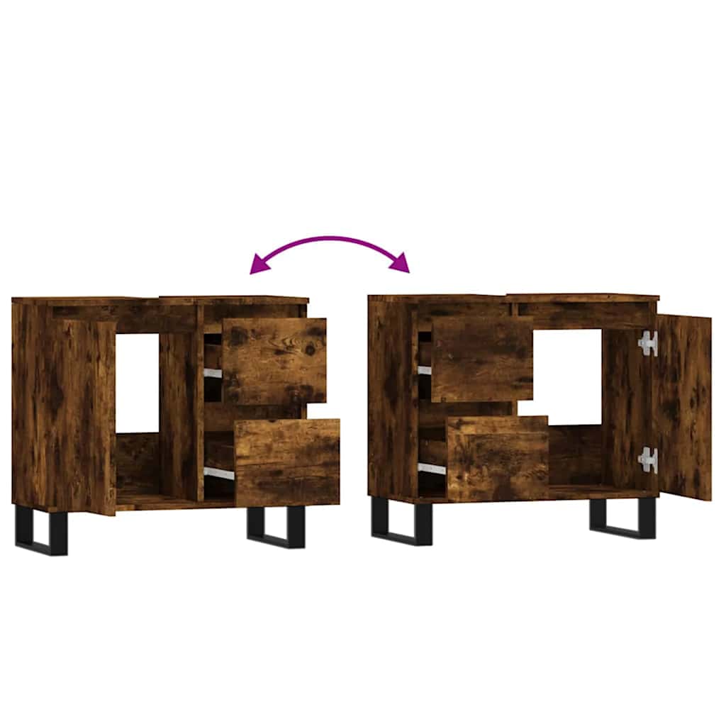 vidaXL Ντουλάπι Μπάνιου Καπνιστή Δρυς 65x33x60 εκ. Επεξεργασμένο Ξύλο