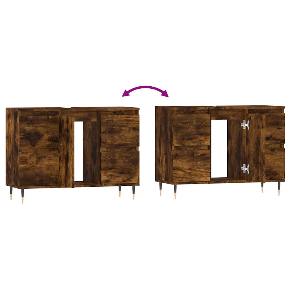 vidaXL Ντουλάπι Μπάνιου Καπνιστή Δρυς 80 x 33 x 60 εκ. Επεξεργ. Ξύλο