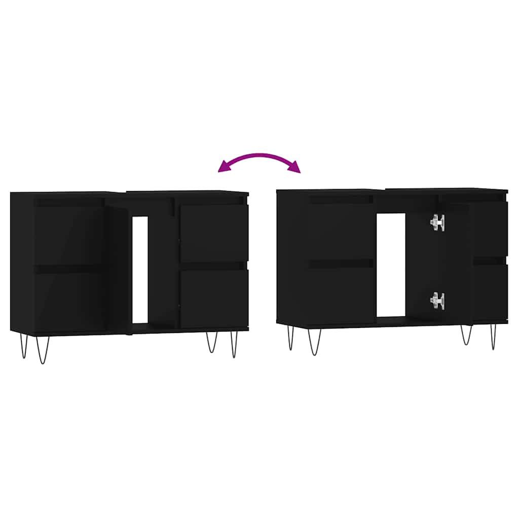 vidaXL Ντουλάπι Μπάνιου Μαύρο 80 x 33 x 60 εκ. από Επεξεργασμένο Ξύλο