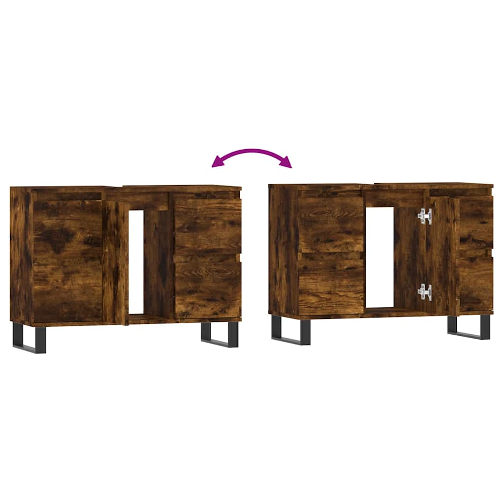 vidaXL Ντουλάπι Μπάνιου Καπνιστή Δρυς 80 x 33 x 60 εκ. Επεξεργ. Ξύλο