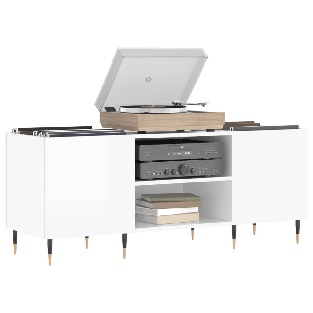 vidaXL Δισκοθήκη Γυαλιστερή Λευκή 121x38x48 εκ. από Επεξεργασμένο Ξύλο