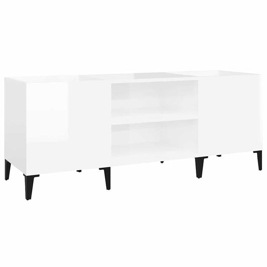 vidaXL Δισκοθήκη Γυαλιστερή Λευκή 121x38x48 εκ. από Επεξεργασμένο Ξύλο